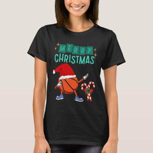 Hoops And Holidays Dabbing Basketball Santa Hat Ch T_Shirt