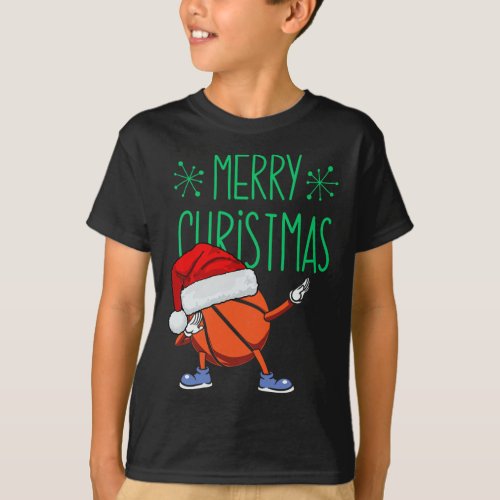 Hoops And Holidays Dabbing Basketball Santa Hat Ch T_Shirt