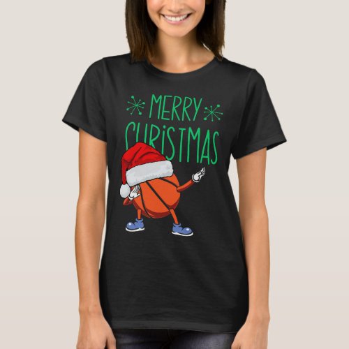 Hoops And Holidays Dabbing Basketball Santa Hat Ch T_Shirt