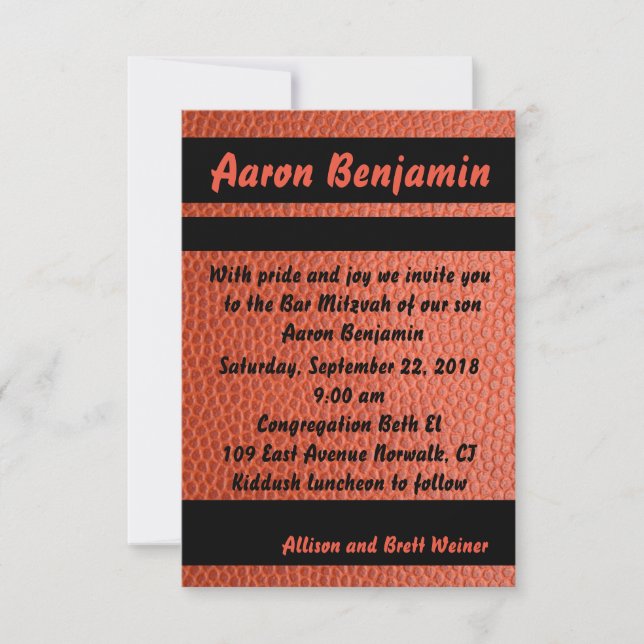 Hoops Bar Mitzvah Invitation Orange (Front)
