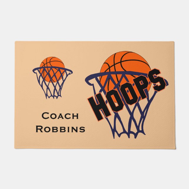 Hoops Basketball & Net Any Name Door Mat (Front)