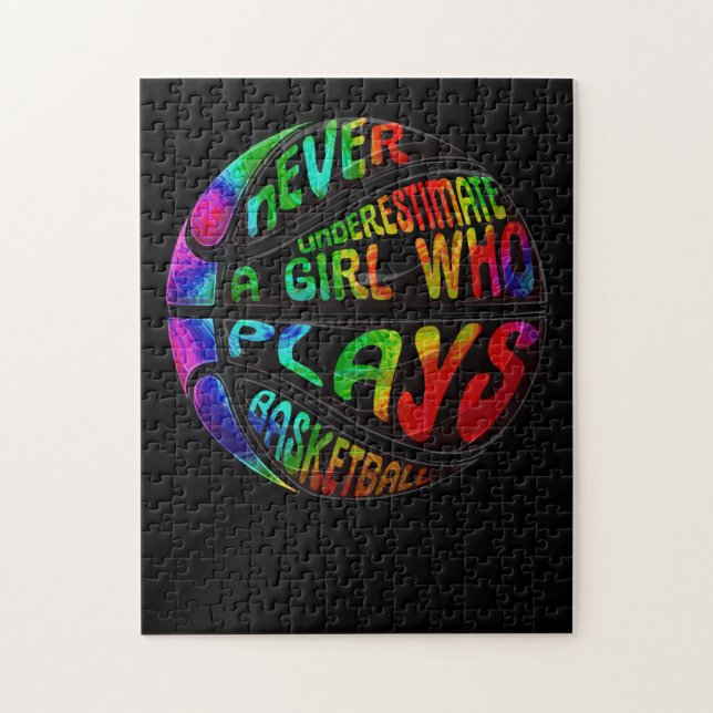 Hoops Girls Never Underestimate Plays Basketball Jigsaw Puzzle (Vertical)