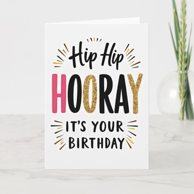 Hooray Glitter Birthday Card (Front)
