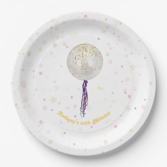 Hooray, It’s My Day! Gold Balloon Birthday Paper Plates (Front)