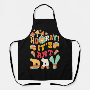 Hooray It's Art Day Art Teacher Rainbow Cute Stude Apron
