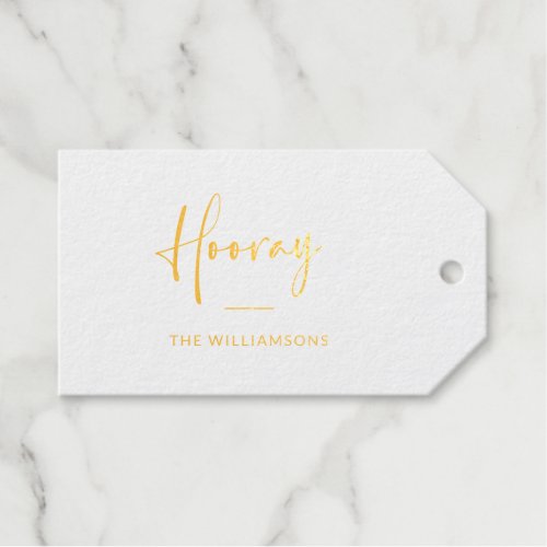 Hooray  Minimalist Calligraphy Monogrammed Gold Foil Gift Tags