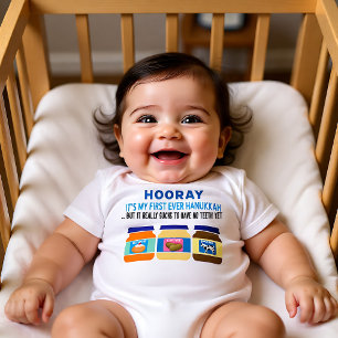 Hooray! My 1st Hanukkah - funny baby food Baby Bodysuit