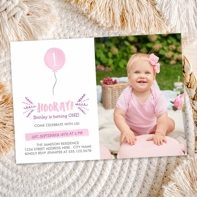 Hooray | Photo Birthday Party Invitation | Pink (Creator Uploaded)