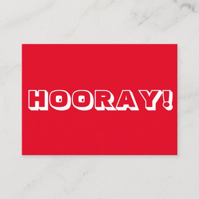 Hooray! red white bold typography modern fun card (Front)