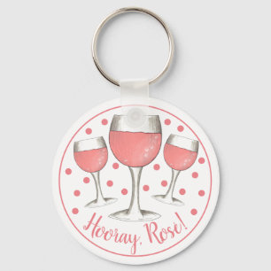 Hooray, Rosé! Blush Pink Rose Glass of Wine Winery Keychain