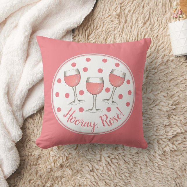 Hooray, Rosé! Blush Pink Rose Glass of Wine Winery Throw Pillow (Blanket)
