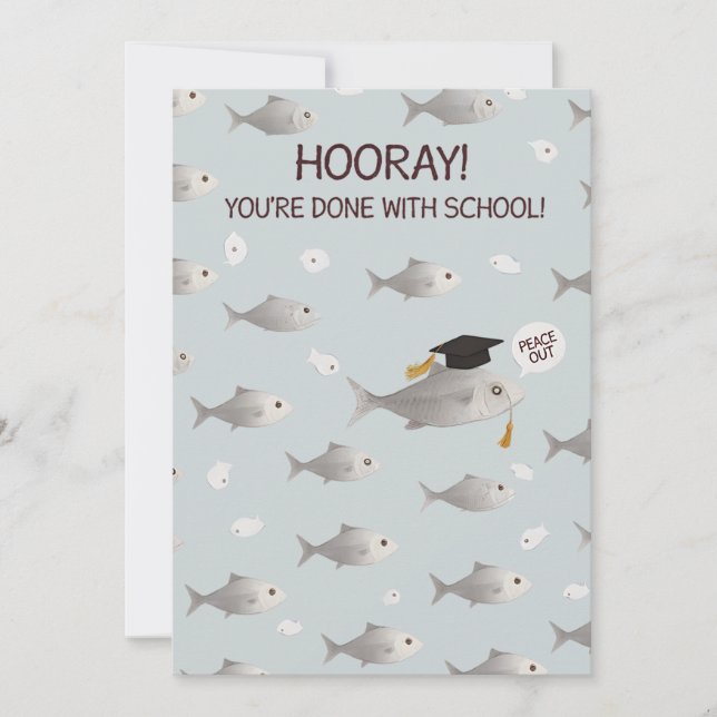 Hooray You're Done With School Funny Fish Graduate Holiday Card (Front)