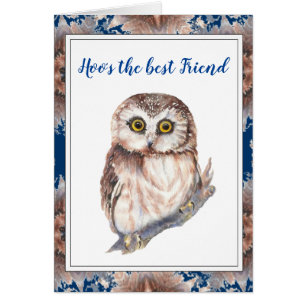Hoo's The Best Friend Cute Little Owl Bird Cards