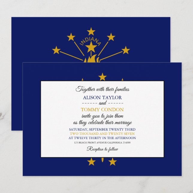 Hoosier Flag, Flag of Indiana Wedding Invitation (Front/Back)