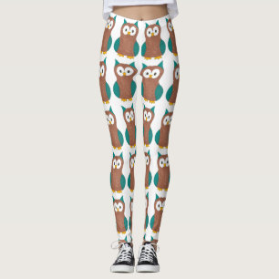 Hoot Bird Cartoon Owl Animal Print Blue Brown Owls Leggings