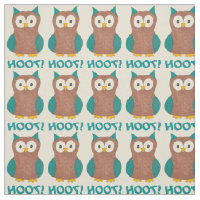 Hoot! Blue Brown Owl Wise Owls Bird Animal Print Fabric