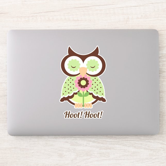 Hoot Hoot! Adorable green spring owl floral Sticker (Computer)