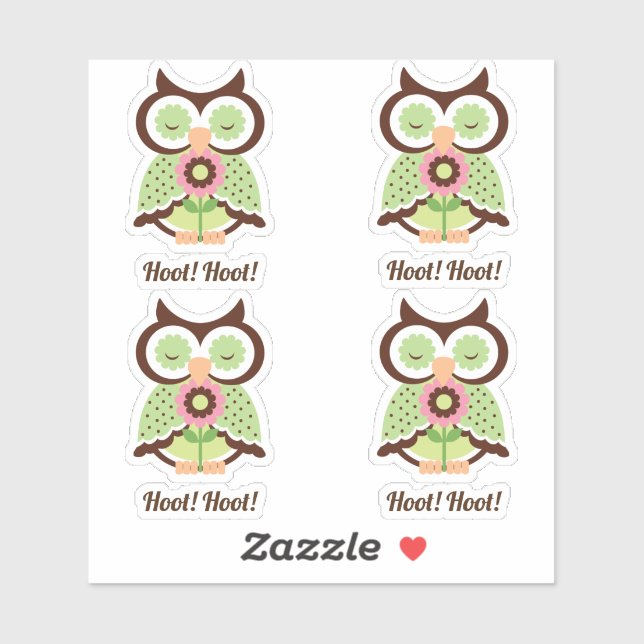 Hoot Hoot! Adorable set of four green spring owls Sticker (Sheet)