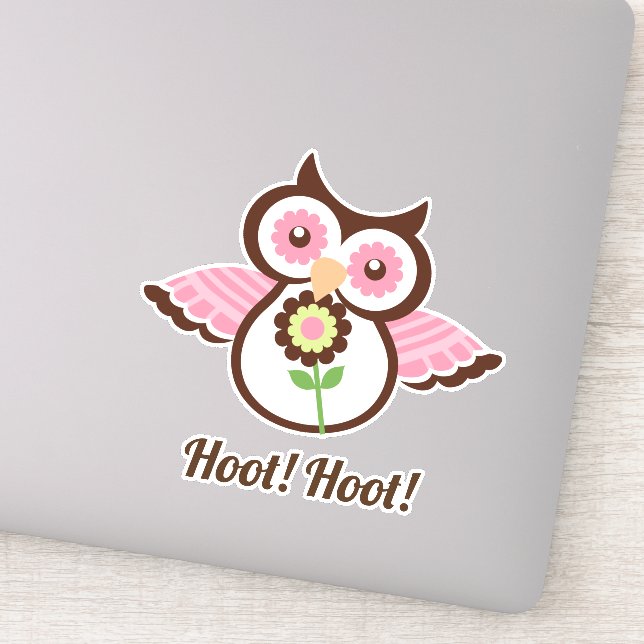 Hoot Hoot! Adorable spring owl floral Sticker (Detail)