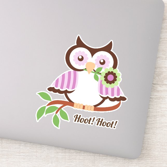Hoot Hoot! Cute spring owl floral Sticker (Detail)