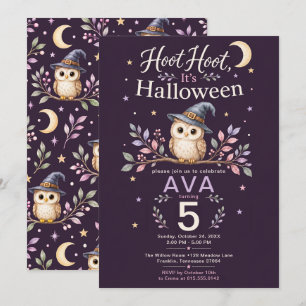 Hoot Hoot Halloween Owl Birthday Party Invitation