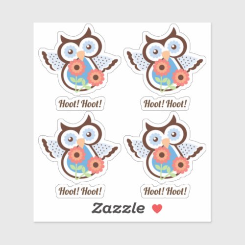 Hoot Hoot Set of four adorable spring owls floral Sticker