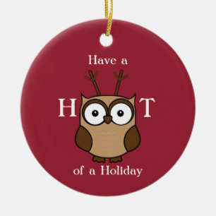 Hoot of a Holiday Personalized Ceramic Ornament