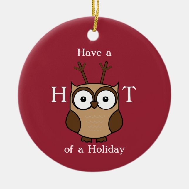Hoot of a Holiday Personalized Ceramic Ornament (Front)