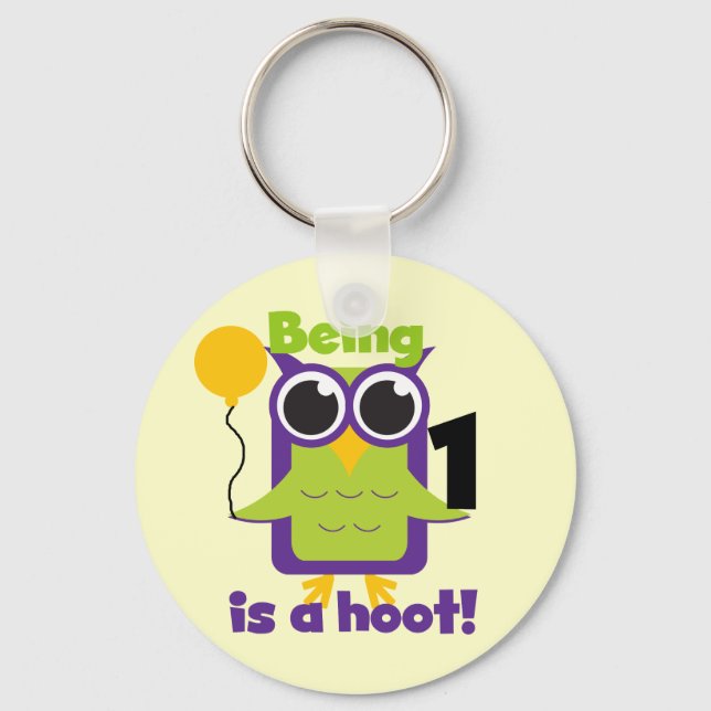 Hoot Owl 1st Birthday T-shirts and Gifts Keychain (Front)