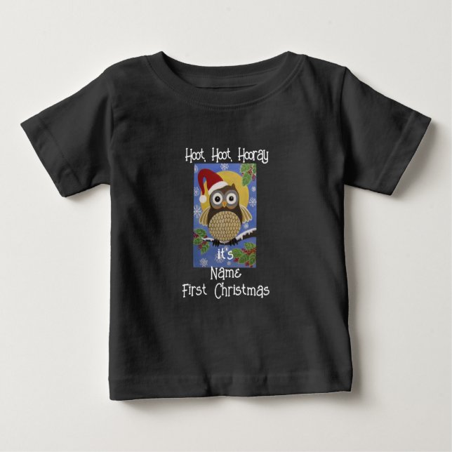 Hoot Owl 1st Christmas Baby T-Shirt (Front)