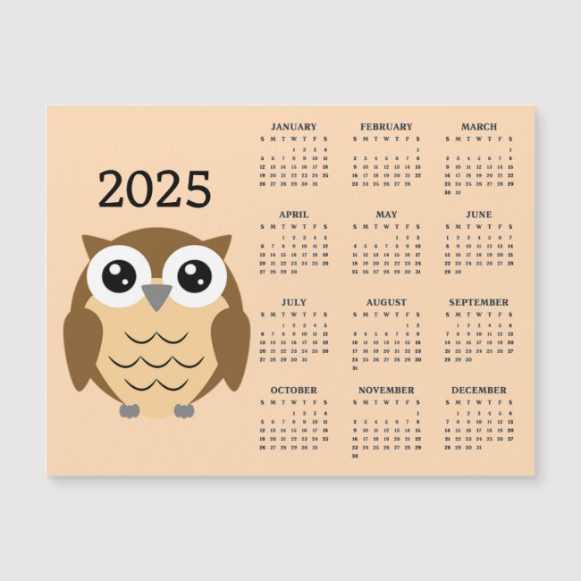 Hoot Owl 2025 Calendar Magnetic Card