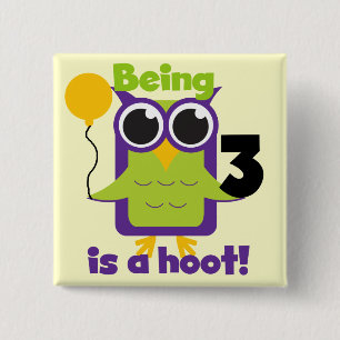 Hoot Owl 3rd Birthday T-shirts and Gifts Button