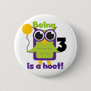 Hoot Owl 3rd Birthday T-shirts and Gifts Button