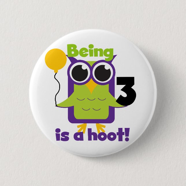 Hoot Owl 3rd Birthday T-shirts and Gifts Button (Front)