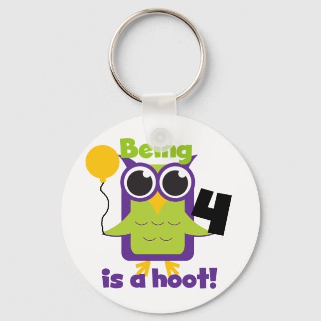 Hoot Owl 4th Birthday T-shirts and Gifts Keychain (Front)