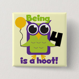 Hoot Owl 4th Birthday T-shirts and Gifts Pinback Button
