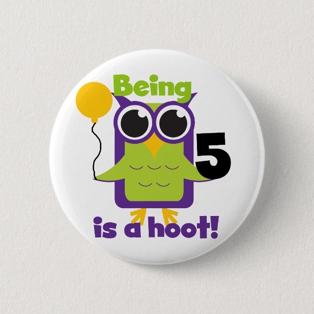 Hoot Owl 5th Birthday T-shirts and Gifts Button (Front)