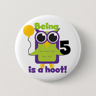 Hoot Owl 5th Birthday T-shirts and Gifts Button
