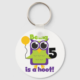 Hoot Owl 5th Birthday T-shirts and Gifts Keychain