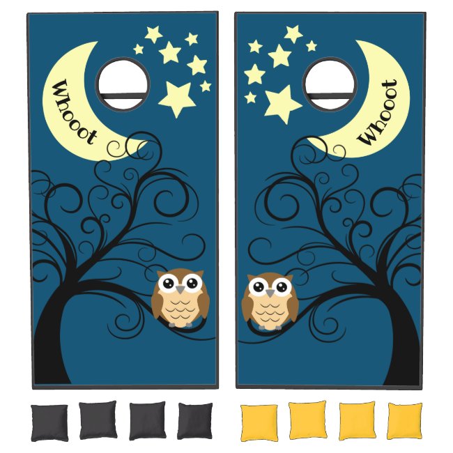 Hoot Owl at Night Design Cornhole Set