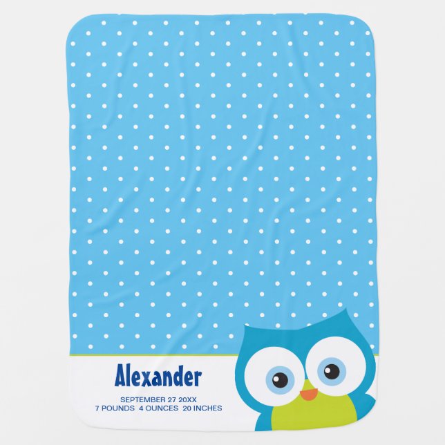 Hoot Owl Boy Baby Shower Nursery Gift  Blanket (Front)