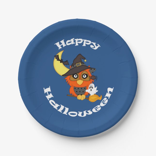 Hoot Owl Halloween Paper Plates (Front)