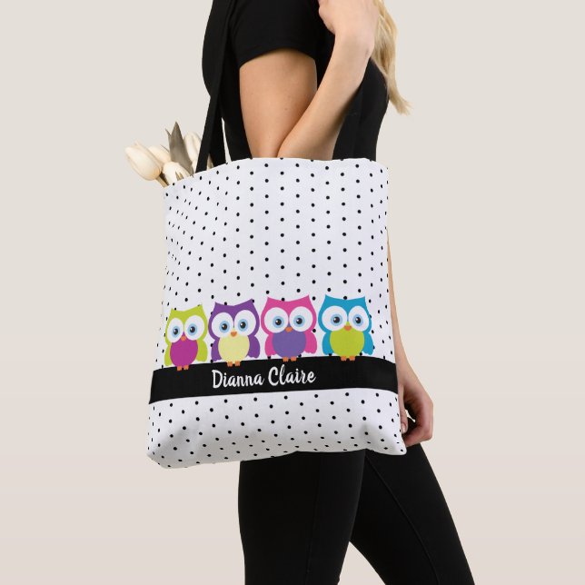Hoot Owl Polka Dot Design Pattern  Tote Bag (Close Up)