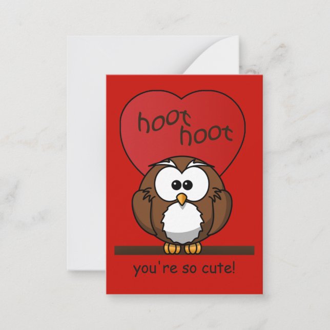 Hoot Owl Valentine Red Heart Kids Pack Note Card (Front)