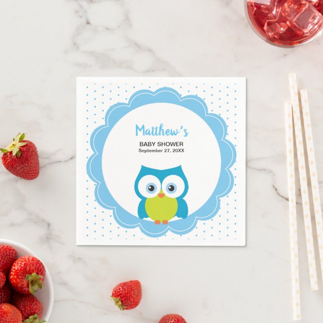 Hoot Owl Woodland Animal Baby Boy Blue Napkins (Insitu)