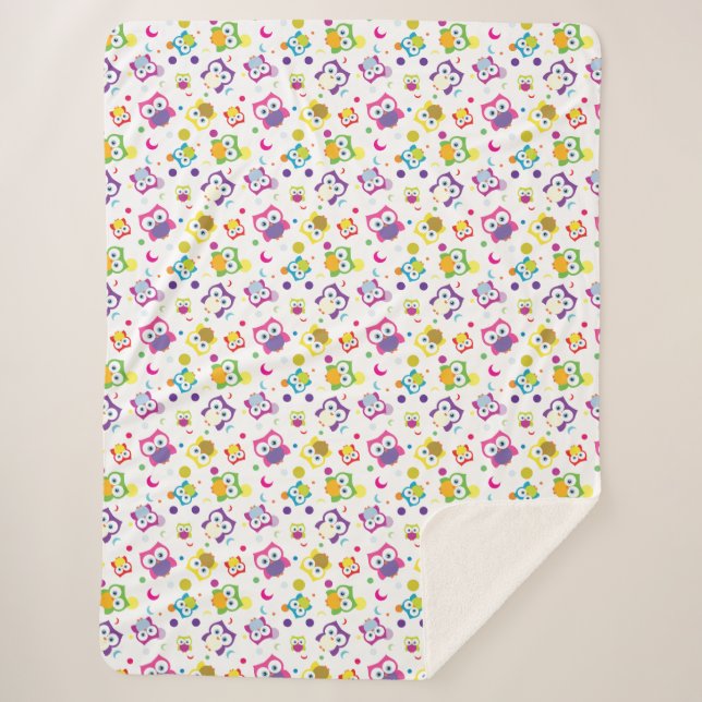 Hoot Owl Woodland Wildlife Polka Dots and Moons Sherpa Blanket (Front)