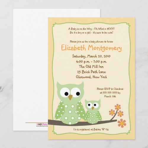 {TBA}HOOT OWLS Green Neutral Baby Shower 5x7 Personalized Announcement