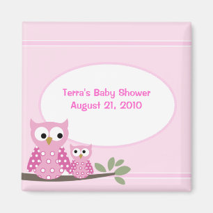 Hoot Owls PINK Baby Shower Favor Magnet