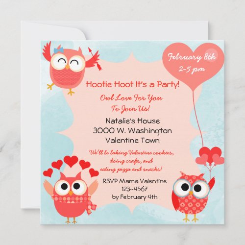 Hoot Owls Valentines Day Party Invitation