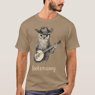Hootenanny Owl Playing Banjo Country Owl Banjo Gui T-Shirt